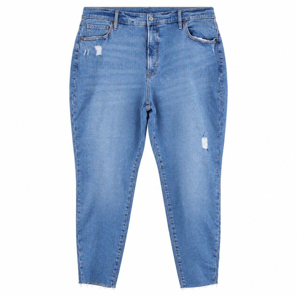 Old Navy High Rise Curvy OG Straight Jeans Blue Distressed Ankle Size 24 NWOT